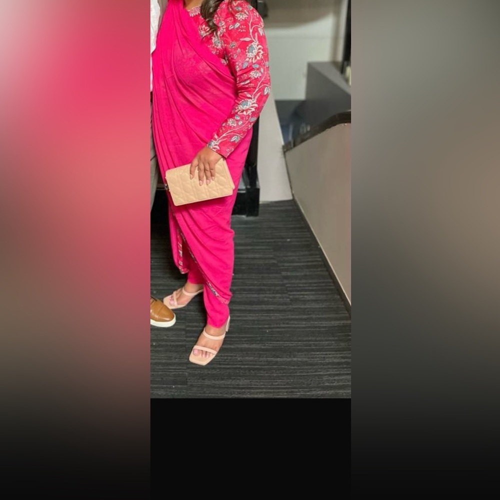 Hot pink 3 piece saree.